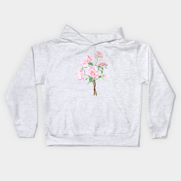 pink camellia  flowers  watercolor painting Kids Hoodie by colorandcolor